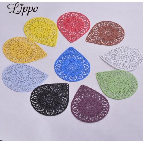 30pcs AB2730 Hyperbole Filigree Big Water drop Charms Coffee Red Mustard Color Thin Charm Pendant Connectors