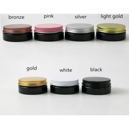 30 x Empty Refillable Cosmetic Jar Makeup Container Plastic White Black Round Bottle Cream Jar with gold silver black lid 50g