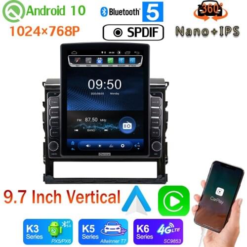 9.7" Vertical Tesla Android 10 Car Media Radio GPS Navigation PX6 4+64G For Toyota Land Cruiser 2015-2018 360 Panoramic Camera