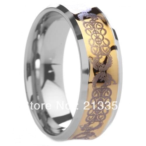 FREE SHIPPING!USA WHOLESALES CHEAP PRICE BRAZIL RUSSIA CANADA UK HOT SELLING 8MM CONCAVE GOLDEN DRAGON MEN TUNGSTEN WEDDING RING