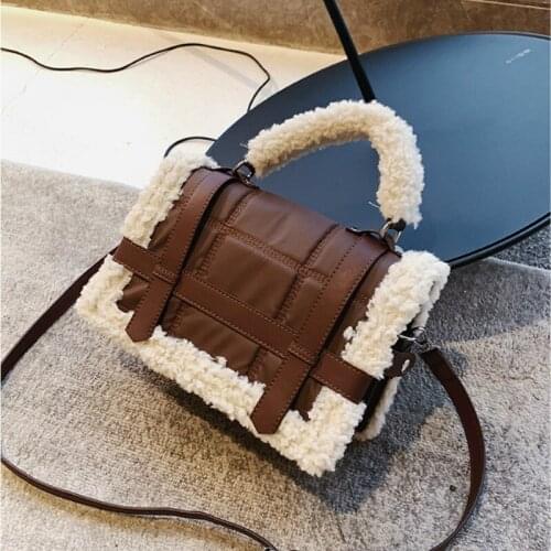 Large Totes Winter Hot Style Sheep Fur Womens Handbags Plush Pu Leather Shoulder Bag Black Designer Bags for Women 2020