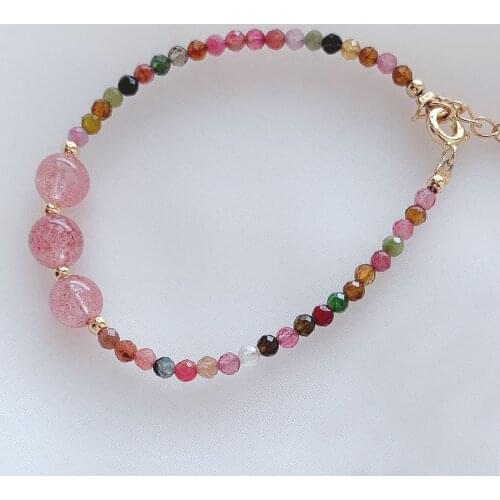 2020 Natural Stone Bracelet Good Quality Natural Strawberry Crystals Bracelet Tourmaline Simple Daily Bracelet Gift for Women