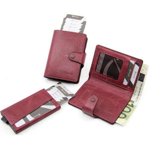 Claret Red Genuine Leather Crazy Men Mechanism Card Holder / Wallet GR803