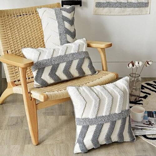 Nordic Style Cushion Cover Handmade Tufted Gray White Striped Decorations Pillowcase Home Decor Sofa Bed Car Throw Pillows Case
