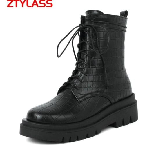 Black White Fashion Lace Up Women Boots Platform Chunky Low Heel Ankle Boots Round Toe Spring Autumn Martin Boots Shoes