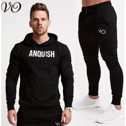 Jogger fitness mens sportswear cotton suit streetwear casual mens clothing fitness pullover hoodie plus mens trousers