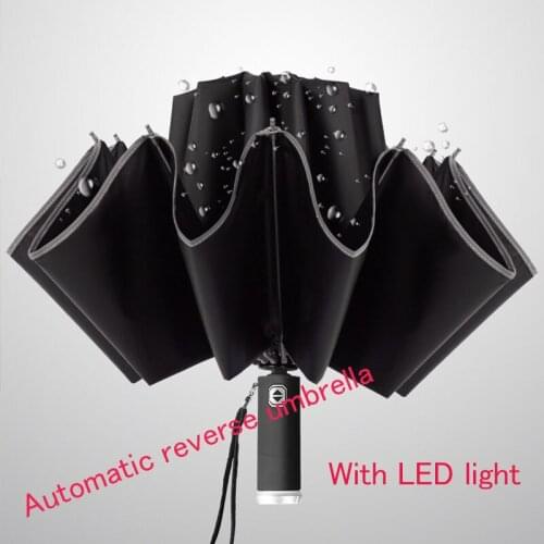 2020 Hot Sale LED Lamp Car Umbrella Mens Fully Automatic Reverse Sun Umbrella Adult Men Women Reflective Design High Quality