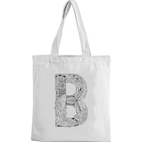 Canvas bag alphabet picture print canvas bag casual white shoulder bag fashion tote bag environmentally friendly shopping bag