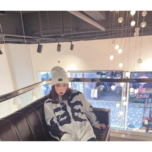 Zip-up Y2K Harajuku Anime Gothic Hoodies Korean Style Loose Skull Print Goth Grunge Long-sleeved Hooded Coat Solid Color Retro