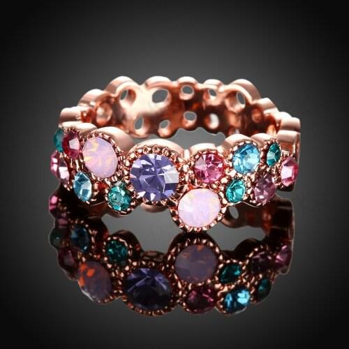 WYJZY Exquisite inlaid with various colored crystal rings, ladies' fine jewelry classic clothing jewelry anniversary gift ring