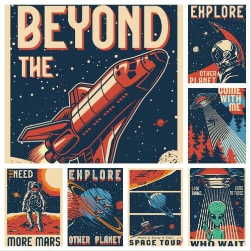 WTQ Canvas Painting Astronaut Funny Space Poster Wall Decor Retro Poster Wall Art Picture for Living Room Decoration Home Deco