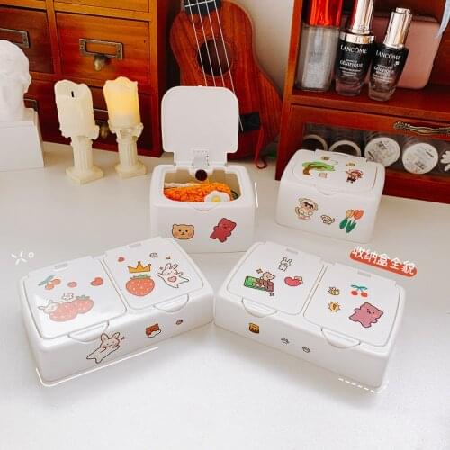 Kawaii Simple Desktop Storage Box School Student Stationery Office Storage Makeup Dormitory Finishing DIY Press Storage Box