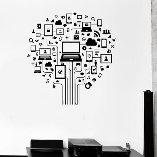 Computer technology tree internet social network vinyl wall decal office home bedroom art wall decoration sticker mural BG28
