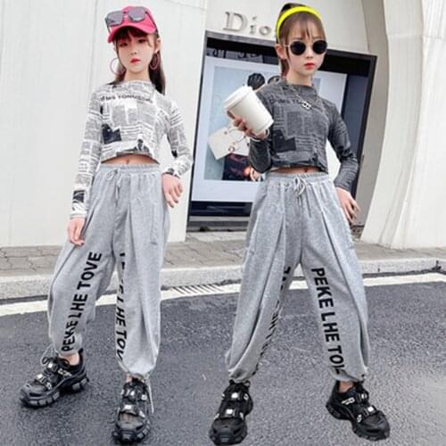 Teenage Kids Girls Hip Hop Suit Jazz Dance Costume Children Street Dance Performance Clothing Tracksuit for Girls 12 13 14 Year
