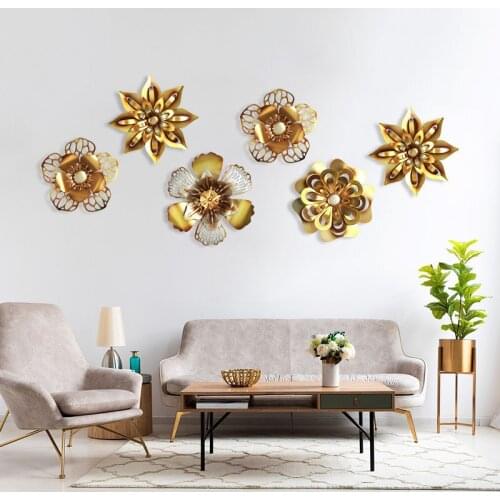 Nordic decor Creative Wall Hanging Iron Golden Flower Decoration Living Room Home Sofa Background Accessories