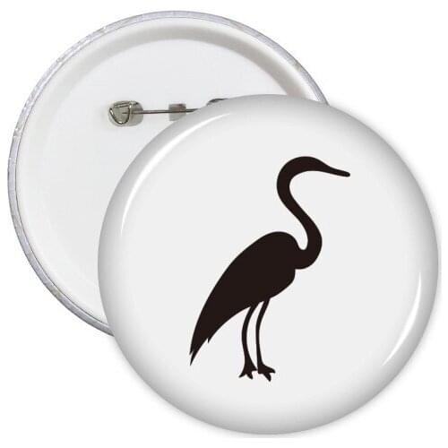 Black Grey Heron Animal Portrayal Round Pins Badge Button Clothing Decoration Gift 5pcs