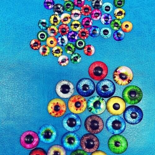 50pcs Glass Eyes Cabochons Round 8MM-14MM Dome Dragon Cat Eye Children Toys DIY Jewelry Accessory MIX Pupil Eye Cameo