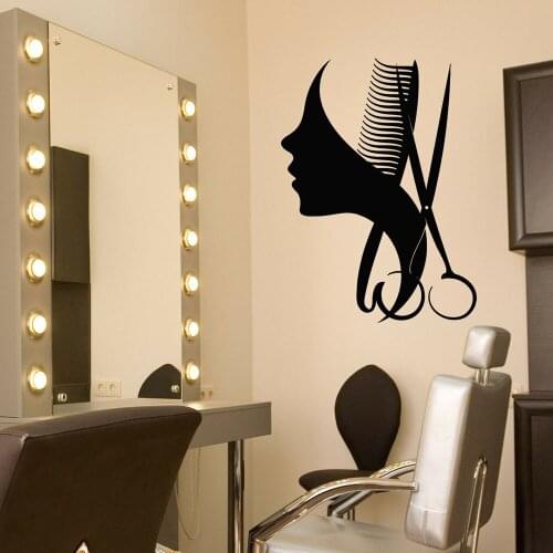 Barbershop Logo Wall Decal Vinyl Beauty Hair Salon Scissors Comb Indoor Glass Decor Stickers For Barbershop Decoration Z640