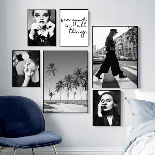 Makeup Girl Canvas Painting Black White Quotes Poster Print Show Girls Wall Art Picture Scenery Trees Living Room Decor HD0061