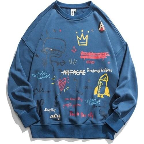 Men Hip Hop Streetwear Graffiti Hoodies 2021 Pullover Male Korean Oversized Sweatshirts Harajuku Casual Clothes