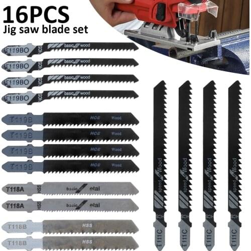 16pcs Jig Saw Blade Jigsaw Blades Set Metal Wood Assorted Blades for Wood,plastic ,metal Cutting T119BO/T119B/T111C/T118B/T118A