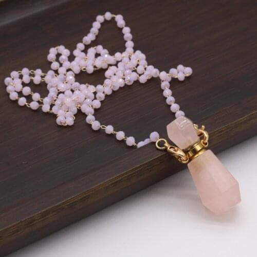 Very Delicate Necklace Natural Stone Rose Quartz Perfume Bottle Pendant Necklace 20x37 mm for Romantic Love Gifts for Ladies