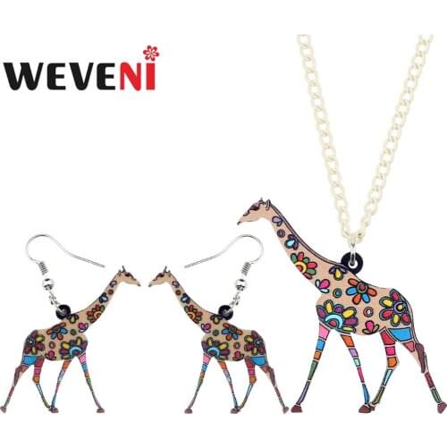 WEVENI Original Acrylic Cartoon African Giraffe Earrings Necklace Jewelry Sets Trendy Jungle Animal Jewelry For Women Girls