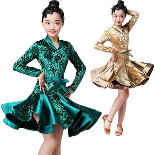 Autumn Winter latin dresses for dance ballroom dance dress rumba samba velvet children samba cha cha tango skirt standard salsa