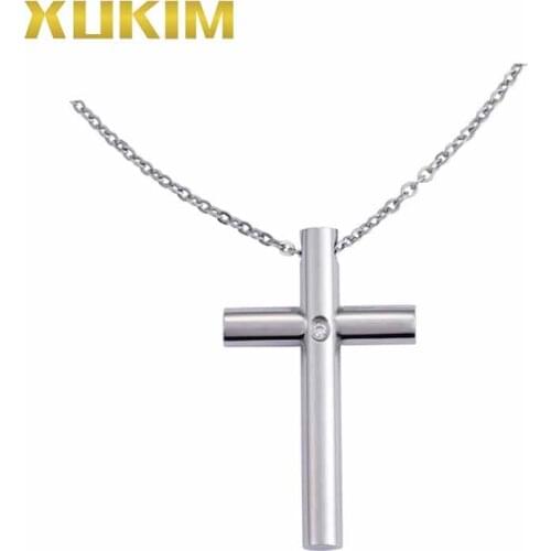 RP112-S Xukim Jewelry CZ Stone Cross Stainless steel Religion Pendant Necklace
