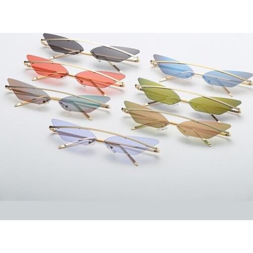 Fashion Triangle Sunglasses Women Men Hippie Cool Sun Glasses Rimless Cat Eye Sunglasses Mirror Glasses Gradient Lenses Eyewear