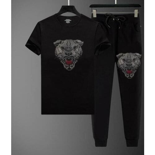 Top quality Summer Mens Tracksuit new designer Rhinestones Suit Running Diamond Top Sets 2021 new design men clothes