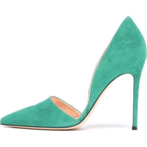 Cyan Pointy toe Stiletto Heels Dress Shoes Suede Shallow Cut-out Pumps 12CM Lady Banquet Party Shoes Plus Size 13 Customized