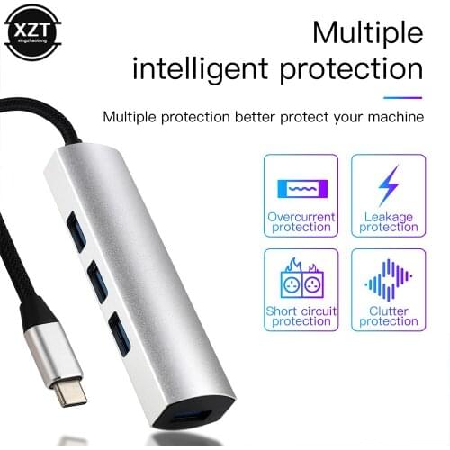 Type-C Aluminum Alloy 4-Port USB3.0 HUB 5Gbps Splitter USB C HUB OTG Adapter For Redmi Huawei GALAXY Phones Mac iMac