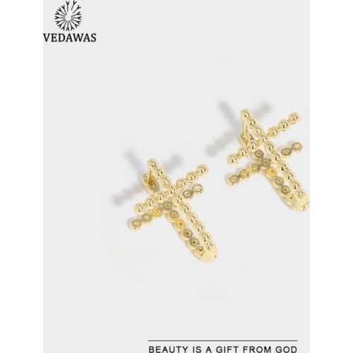 Vedawas Korean Copper Cross Earrings For Women Minimalist Geometric Metal Hoop Earrings Trend Jewelry Wedding Party Bride Gifts