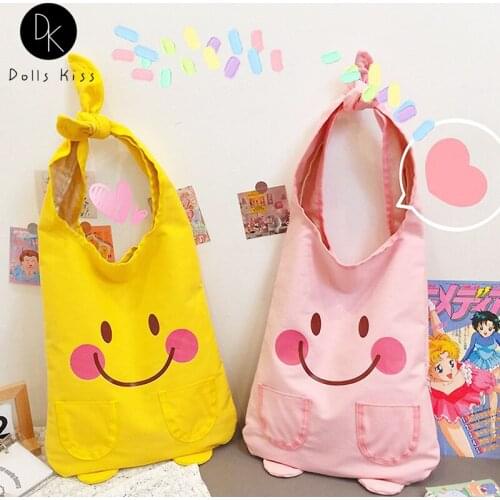 Women Eco Bag Female Cute Cartoon Smile Face Printing Shoulder Bag Casual Shopping Bag Women Grocery Handbag Girls Travel Totes