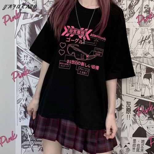 Punk Harajuku T-shirt Women 2021 Streetwear Alt Clothes Aesthetic Japanese Style Tops Mujer Summer Black Tee Shirt
