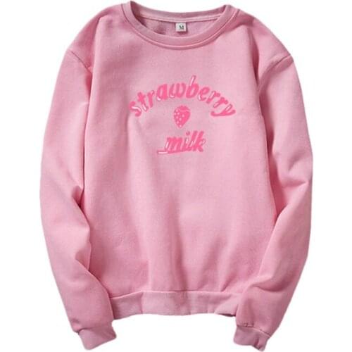 Pink Women Sweatshirt Strawberry Cartoon Letter Print Harakuju Hoodies 2021 Autumn Long Sleeve Japan Style Kawaii Cute Pullover