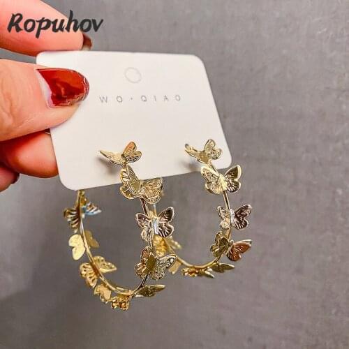 Ropuhov 2021 New Korean Fashion Gift Woman Silver C-shaped Earrings Three-dimensional Gold Butterfly Earrings Bling Wholesale