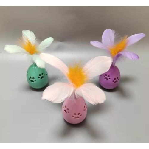 1pc Durable Pet Cat Toys Tumbler With Feathers For Kitten Cat Interactive Teaser Toys Tumbler Ball With Bells Pet Supplies