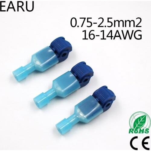 10pcs/lot L1 Blue T Type Quick Splice Crimp Electrical Car Audio Terminal Wire Cable Convenient Connector For 1.2-2.5mm Line T2