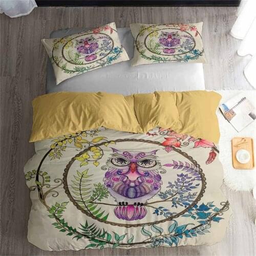 HELENGILI 3D Bedding Set Owl Print Duvet cover set lifelike bedclothes with pillowcase bed set home Textiles #MTY-02