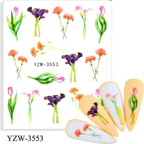 4PCS/LOT Spring Simple Green Theme Water Decal Sticker Lavender/Rose/Leaf DIY Slider For Manicuring Nail Art Watermarks