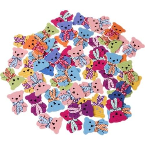 50Pcs Bear Wood Button 2 Holes Mixed Color Scrapbooking DIY Sewing Craft E56C