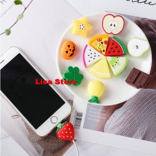50pcs Fruit Pear Strawberry Cable Winder USB Phone Charger Data Protection Cover Mini Wire Protector Phone Accessories Samsung