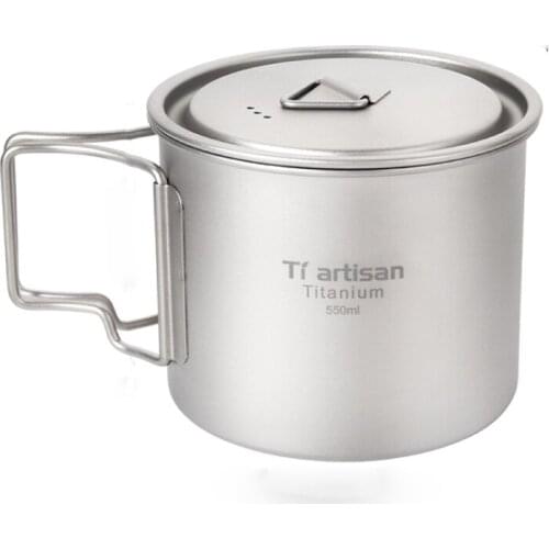 550ml Tiartisan Pure Titanium Folding Handle Travel Cup Water Mug for Outdoor Camping Cooking Pot Tea Coffee Mug Backpack Ta8310