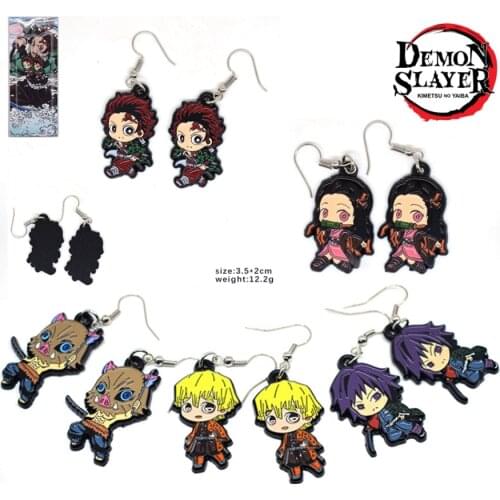 Anime Kimetsu no Yaiba Demon Slayer Kamado Tanjirou Earrings keychain necklace Accessories Jewelry pendant toy gift