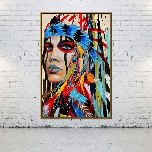 Artcozy Oil Canvas Painting native american woman art For Home Decoration Wall Art