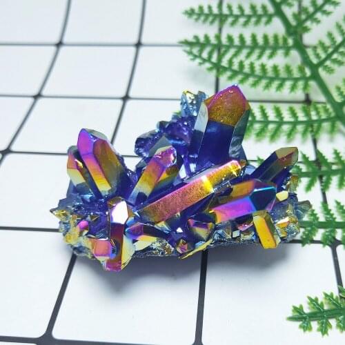 Aura Titanium Natural crystal cluster Blue Electroplating quartz Stone vug Crystals Healing home decor