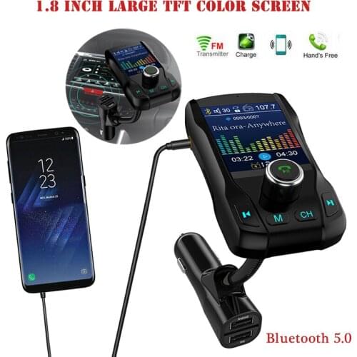 1.8'' Screen Display Car FM Transmitter MP3 Player Hands-free Radio Kit Dual USB Support Cell Phone Charging Car Electronics
