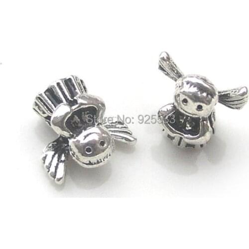Free Shipping 50pcs 14x12x9mm antique silver plated color angel girl alloy new big hole beads fit European bracelet necklace DIY